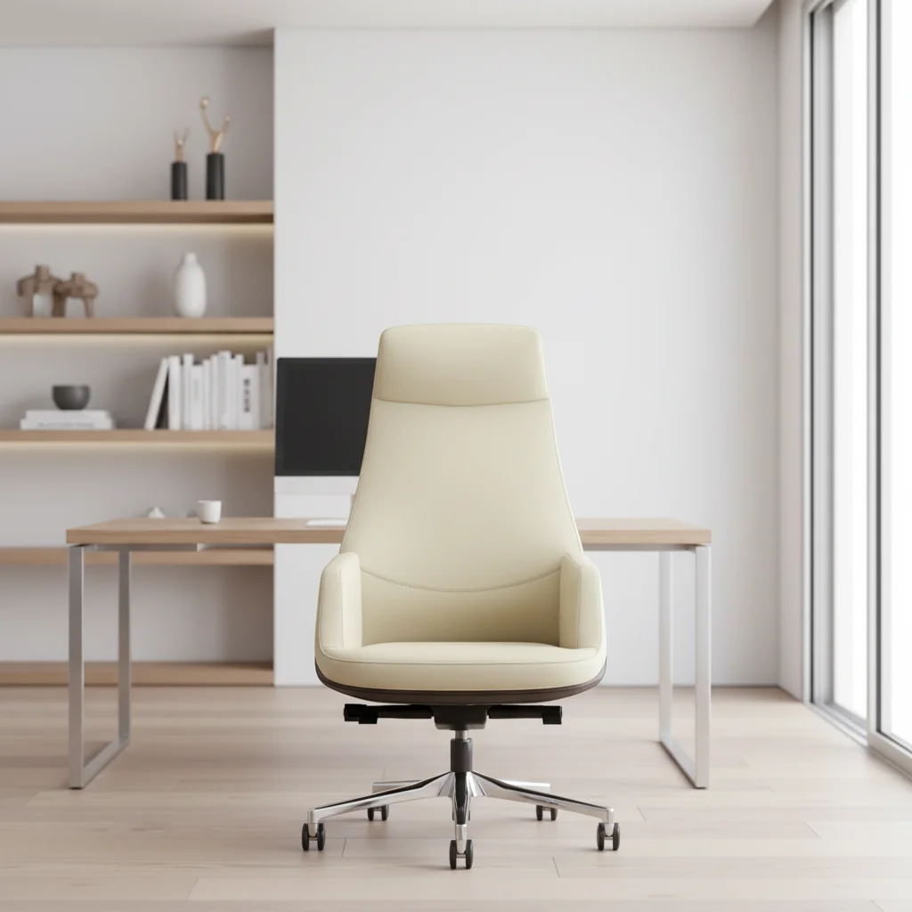 Modern Ergonomic Leather Executive Office Chair with Lumbar Support Adjustable Height and Aluminium Base 3