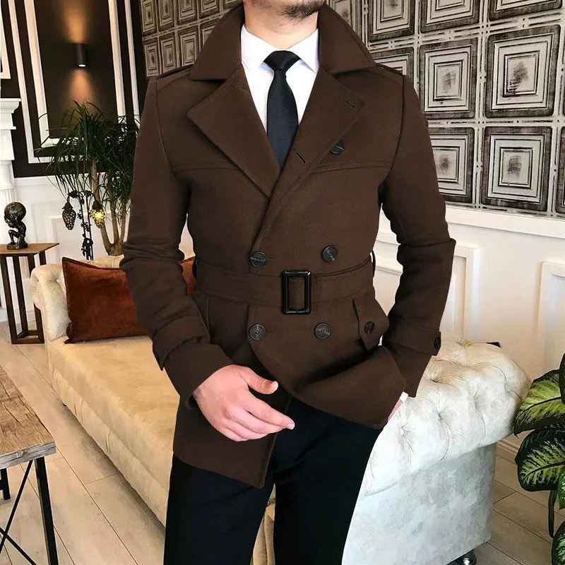 Trench-coat Homme En Laine Mélangée - Coupe Classique Double Boutonnage - Idéal Automne/hiver, Bureau, Occasion Formelle