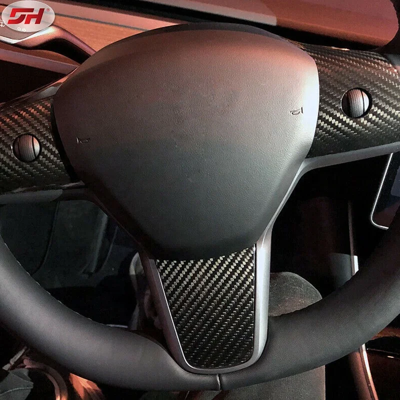 3 pcs carbon fiber rear compartment cover Car steering wheel left and right trim for Tesla model 3 2018-2019