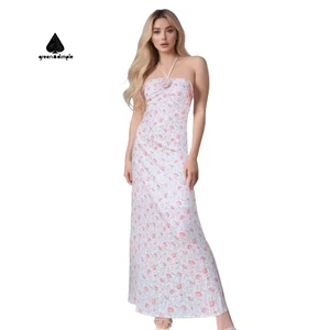 Dress Manufacturer Custom Clothing Casual Party Floral Maxi Dresses Elegant Bodycon Fashion Evening Prom Gown Halter Dress