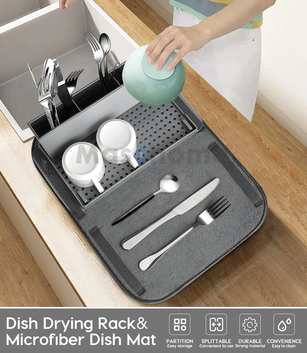 Masthome Newly Multifunctional Microfiber Dish Drying Rack Mat Foldable