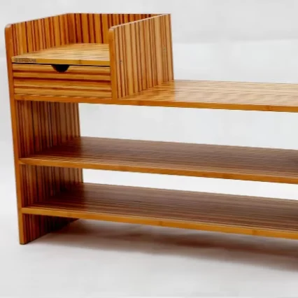 durable and good stable natural drak yelllow or brown bamboo 2-tier shoe rack and bench for storage of garments,shoes,bags,books