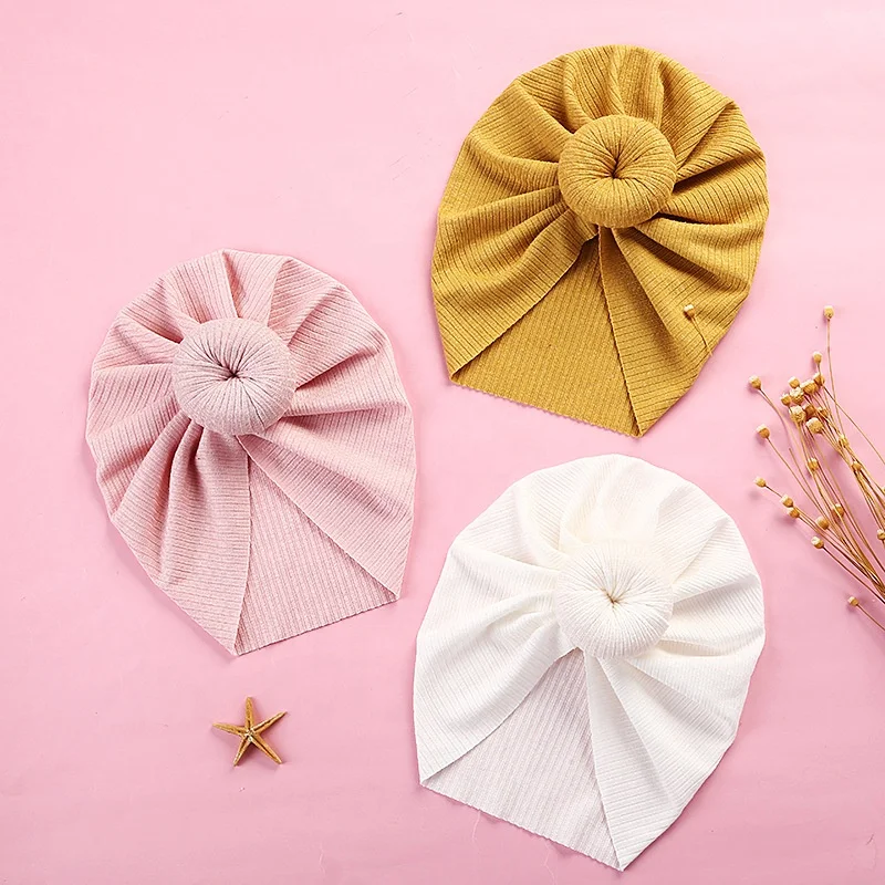 Spring New Design Cute Newborn Kids Toddler Cap Boy Girl Indian Knot Turban Hair Donut Baby Beanie Hat