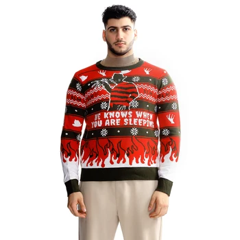 Factory customized Christmas wool blend casual handmade printed pattern men's sweater