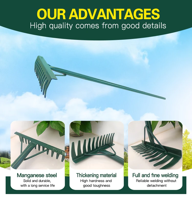 product hot sales garden farm tools  metal  lawn leveling  leaf  rake  with long handle-6