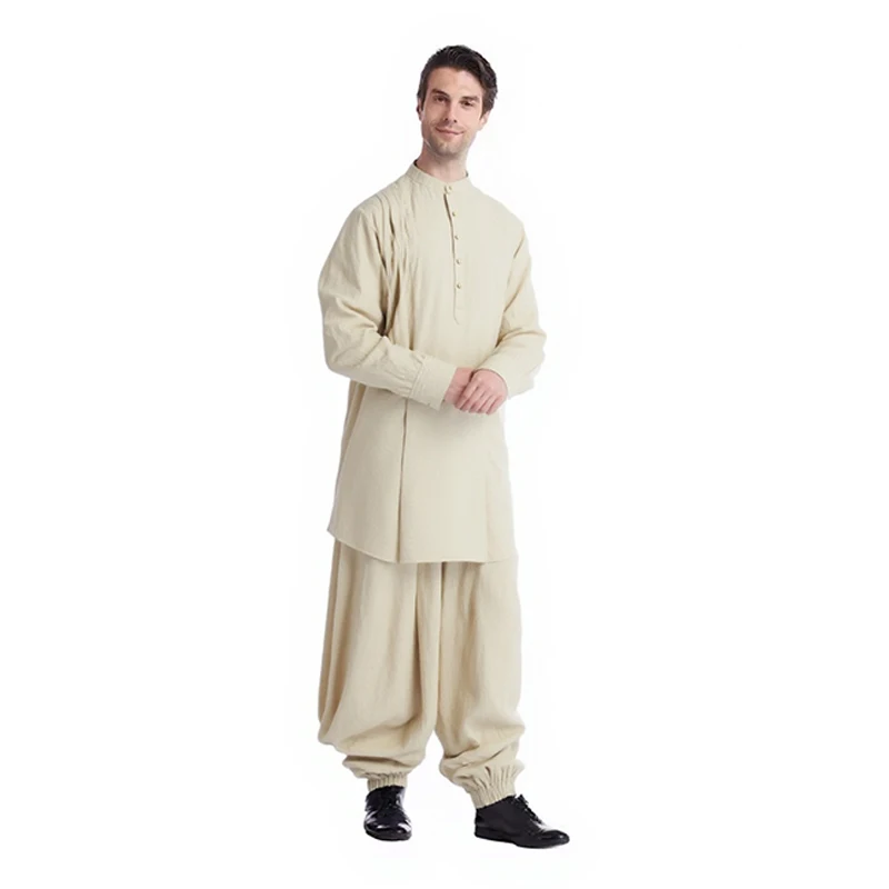 Custom Islamic Men's Robe Set Arabic Dubai Saudi Traditional Wear Long Sleeve Muslim Prayer Dress