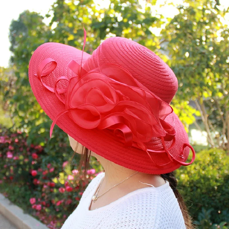 Fashion Floral Wide Brim Kentucky Derby Wedding Party Hats For