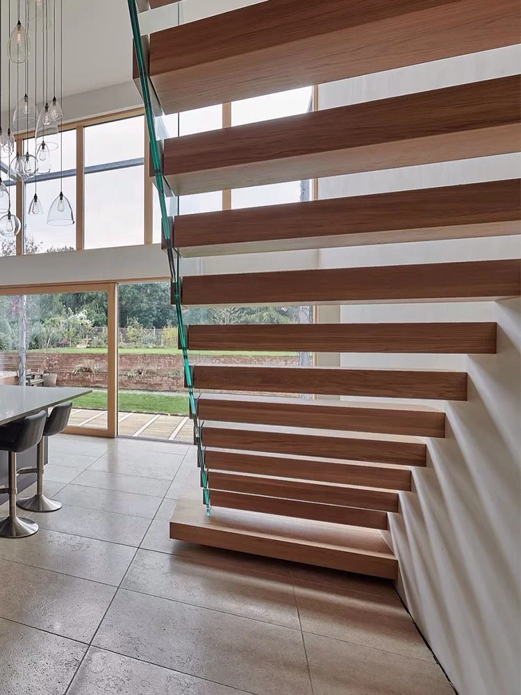 Foshan Stair Railing Invisible Stringer Wood Tread Circular Floating Stairs