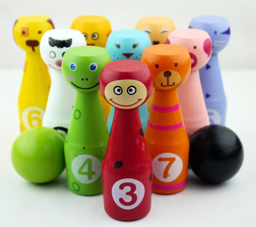 wooden animal bowling set