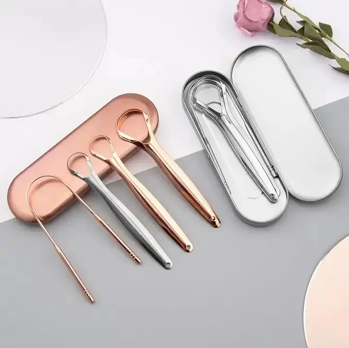 Stainless Steel Rose Gold Tongue Coating Cleaner Set Tongue Scraper