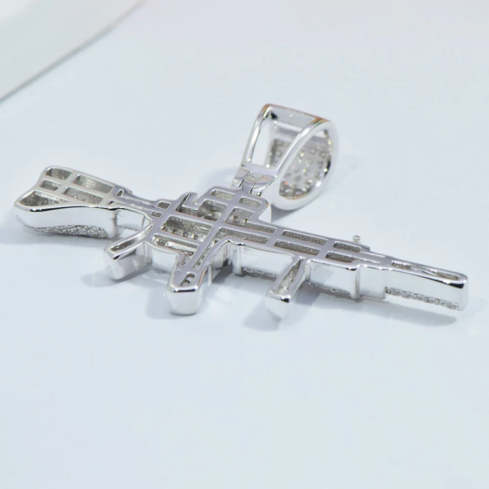 Custom Pattern Gun Pendant for Men 925 Sterling Silver Diamonds Hip Hop Jewelry Moissanite Vvs