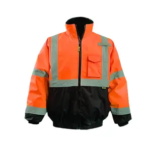 Class 3 100% Polyester Industrial Construction Hi Vis Workwear Road Bomber Safety Reflective Worker Coat Winter Work Jacket