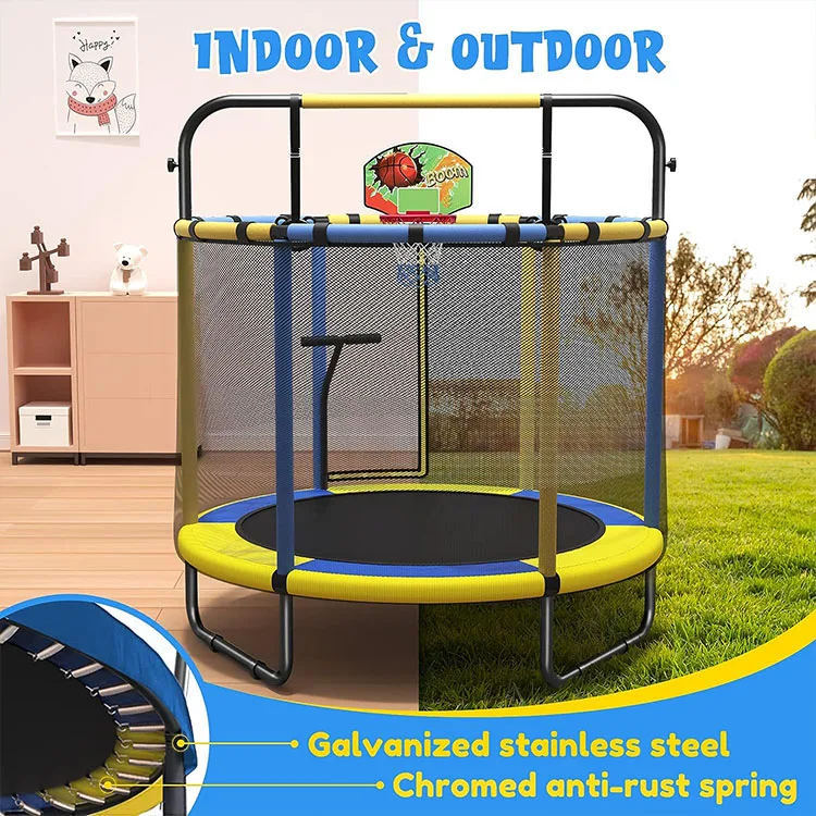 Zoshine Mini Kids Outdoor Trampoline Wholesale Baby Jump Free Trampoline with Safety Net and Basketball Hoop