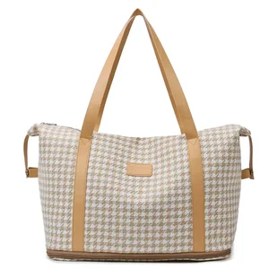 2026 Large Capacity Retro Plaid Weekender Tote Fashionable Overnight Duffel Bag for Women Gym Storage Handbag Comfortable