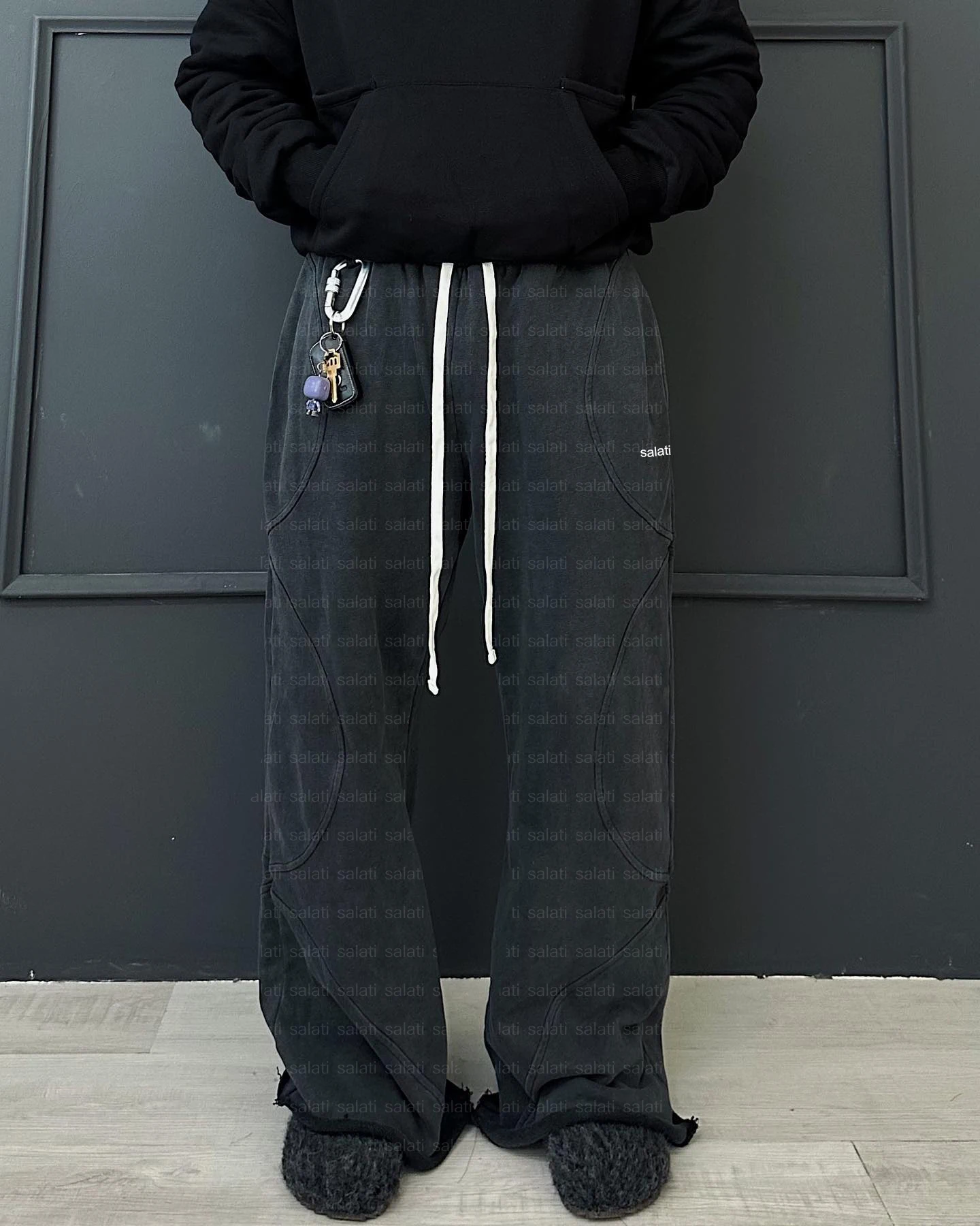 Distressed Raw Hem Sweat Trousers Custom Vintage Cotton Straight Baggy Relaxed Track Pants Blank Acid Wash Flared Sweatpants Men gallery 2