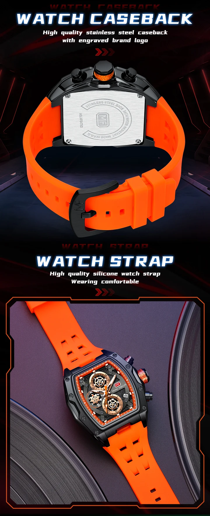 MINI FOCUS 0473 Fashion Men Silicone Waterproof Quartz Watch Multi-function Chronograph Men's Luminous Calendar Wristwatches