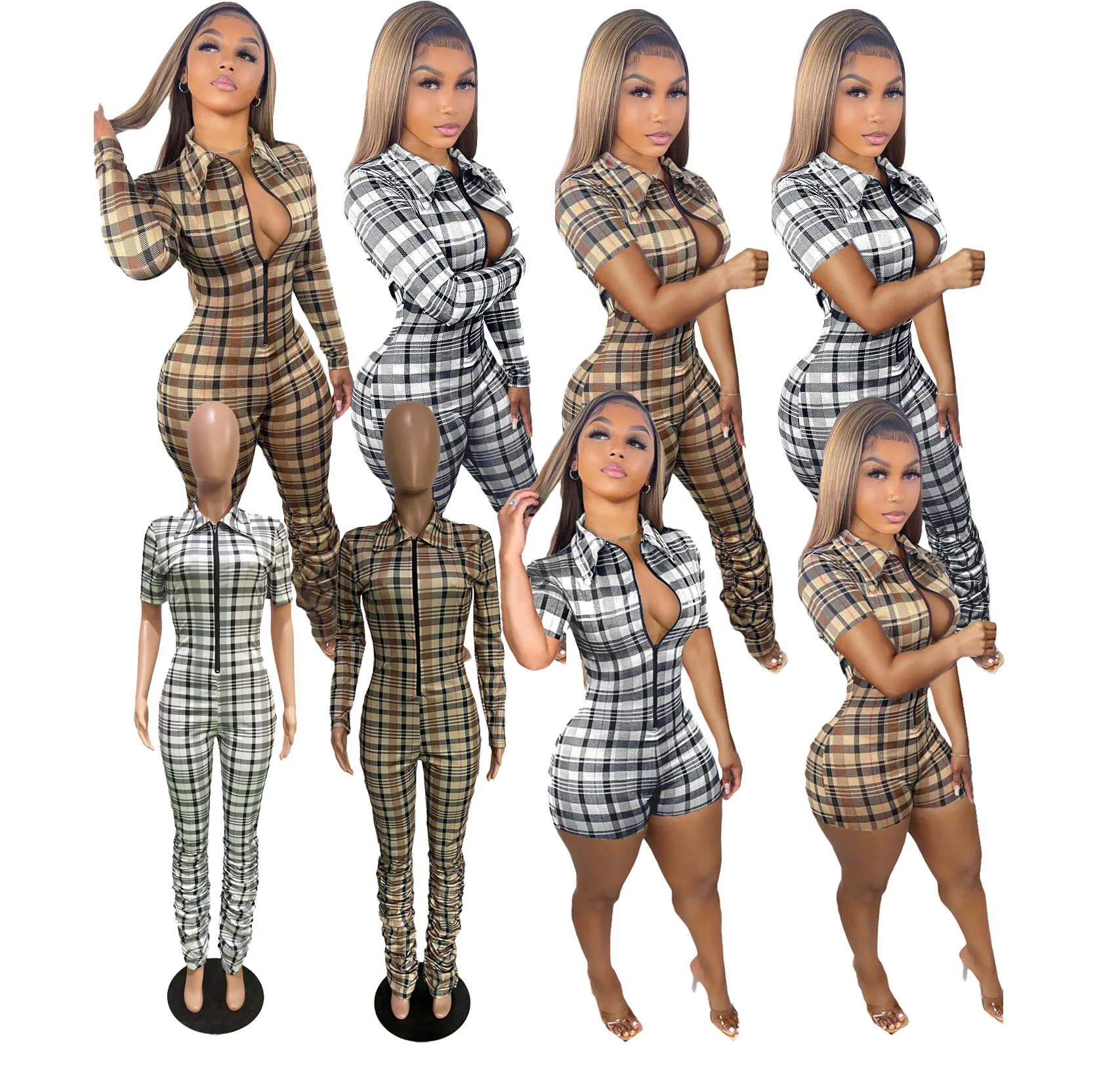 plaid print jumpsuit