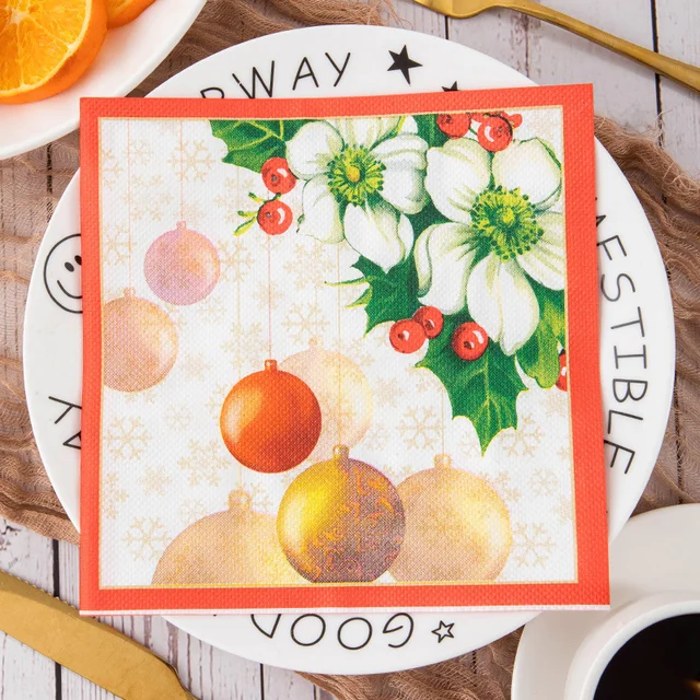 Factory Direct Wholesale Christmas Party Box Tissue Napkins Santa Claus Cartoon Printed for Holiday Decoration Christmas Party