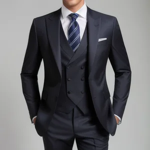High-End Tailored Men's Deep Blue Double-Vented Double-Breasted Suit Large Size Two-Button Fashion Plus Size Single Breasted
