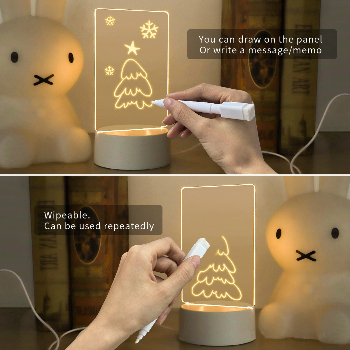 Creative 3D LED Light USB Note Board Night Light With Erasable Pen New Year Gift Message Board Text Board