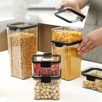 Customized Logo Airtight Clear Plastic Canister with Lid Vacuum Kitchen Storage Set Food Storage Organizer