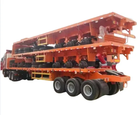 Shandong factory supply 20 feet 40 feet flat deck truck trailer flatbed semi-trailer interconnected flatbed trailer for sale