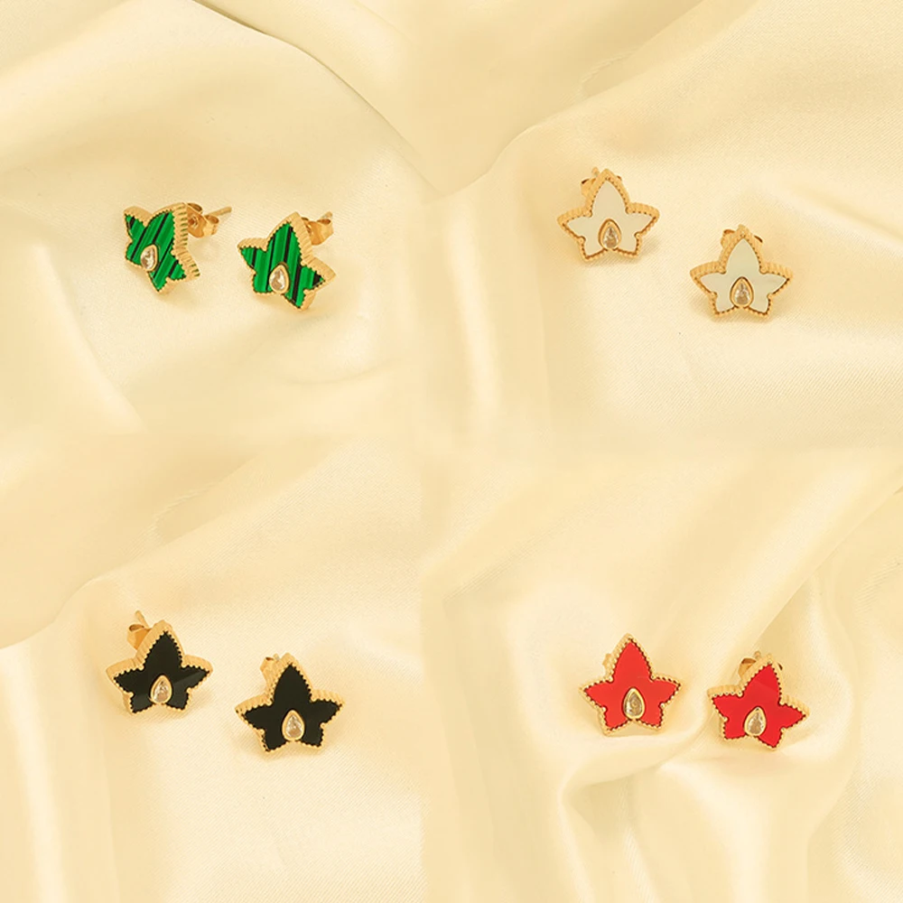 New Trendy Stainless Steel Charm Jewelry Gold Plated Waterproof Stud Earrings Inlaid Zircon Star