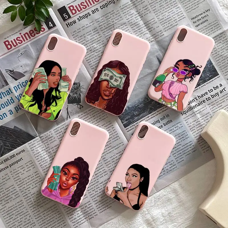 Print Fashion Melanin  Black Girl Pink Soft Rubber Sublimation Phone Case For iPhone 13 12 11 Pro Max