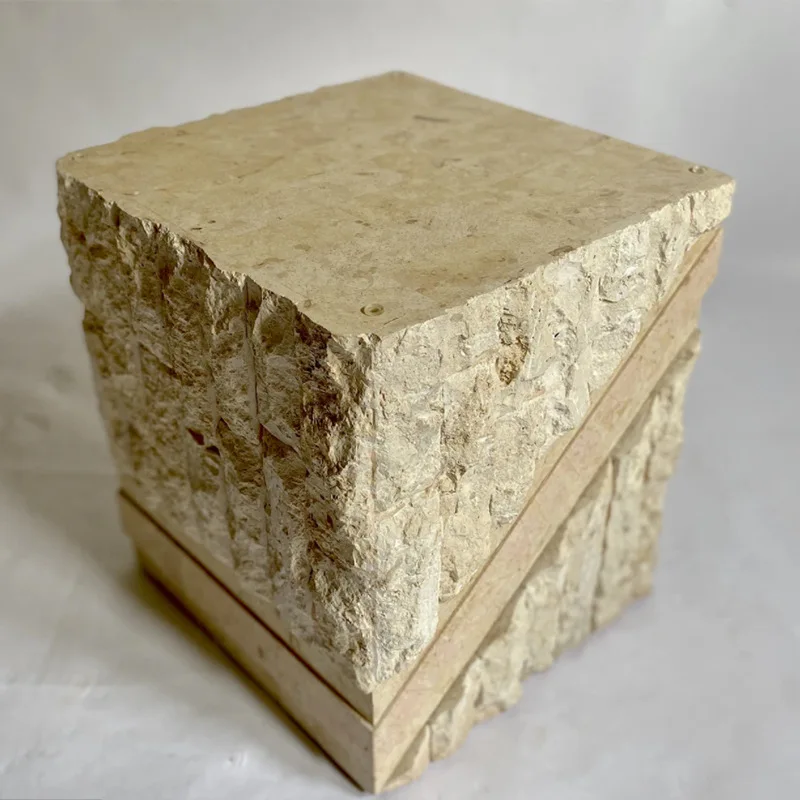 Luxury Stone Art Table square Side End Tempered Glass Table Top With Base Natural Marble Travertine Coffee Center Table Glass