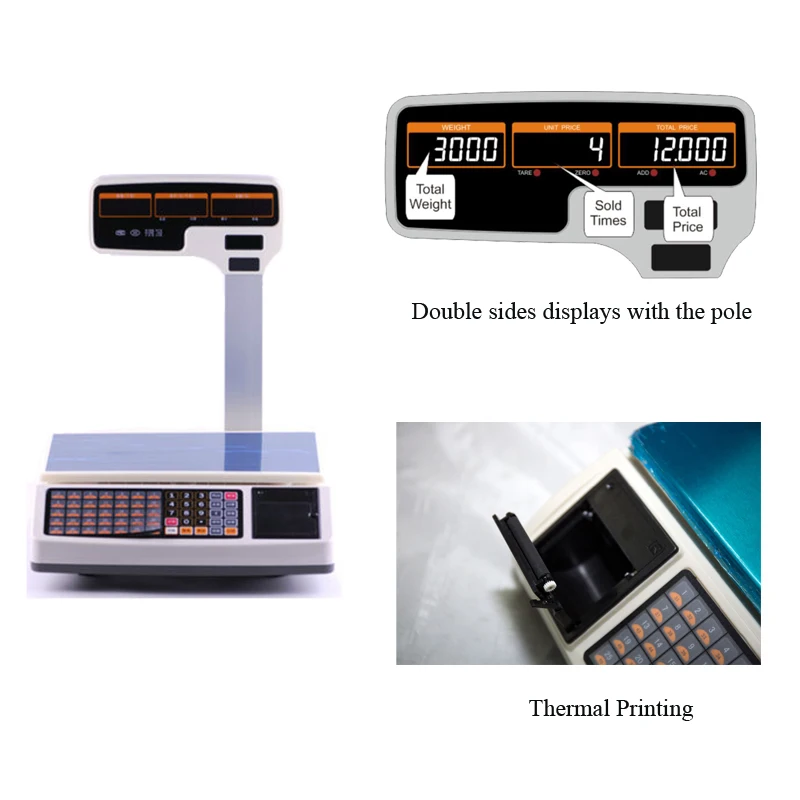 factory price receipt printing scale 30kg Weighing Scale with thermal printer support multi language printing for Bakery or rest