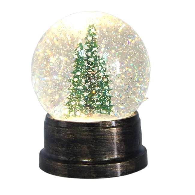 2024 Polyresin Christmas Tree Water Globe Glittering Spinner Snow Globe