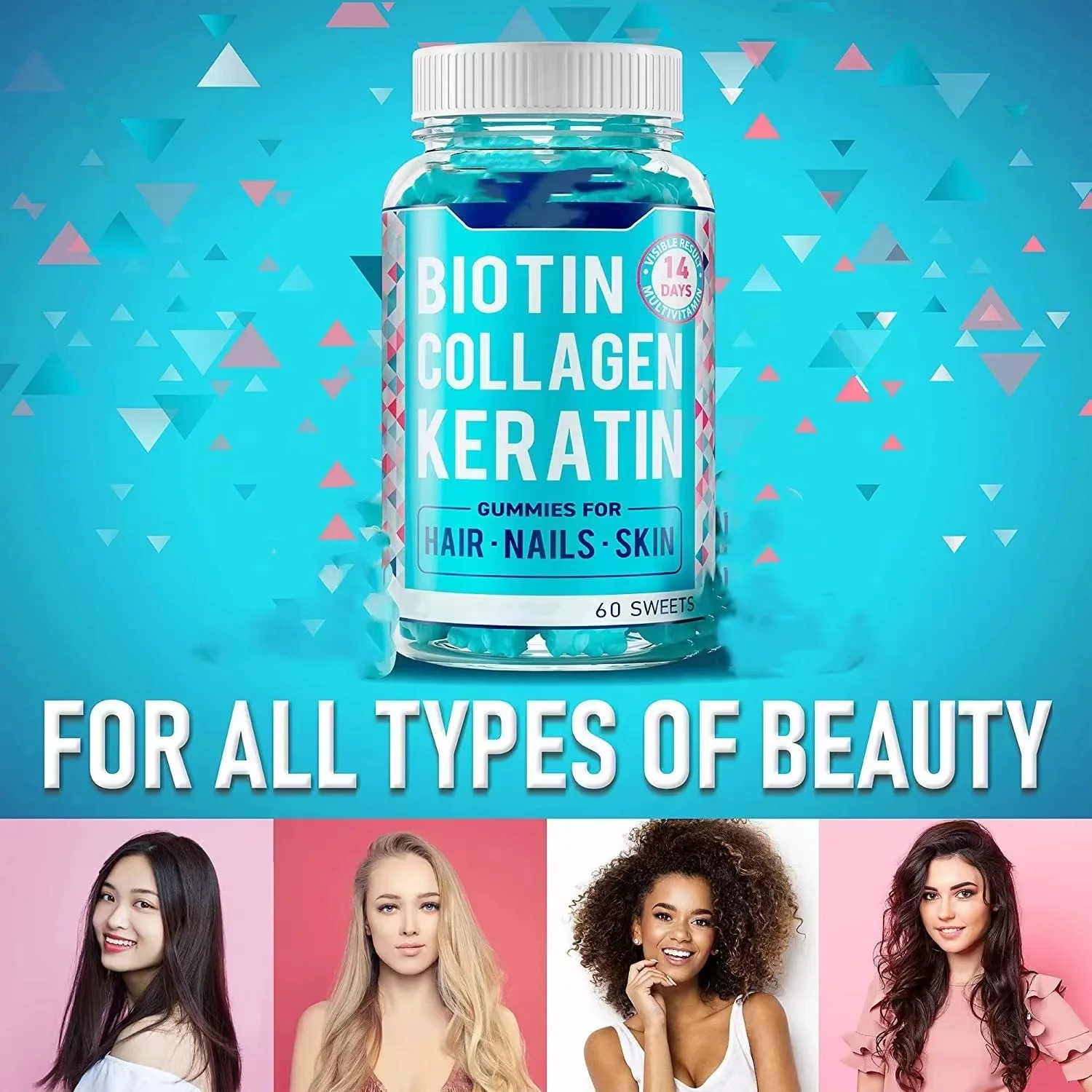 Biotin Collagen Gummies Hair Growth Vitamin Vegan Skin Nails Halal ...