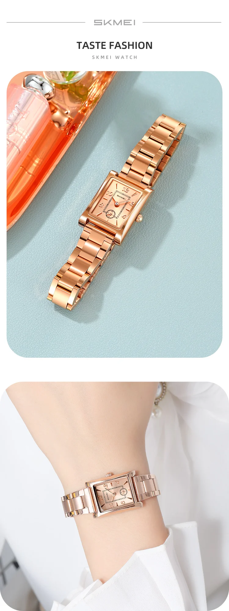 Skmei 2570 Elegant Fashion Women Quartz Watch Costume Stainless Steel Band Waterproof Rectangle in Stock Casual Watch Set