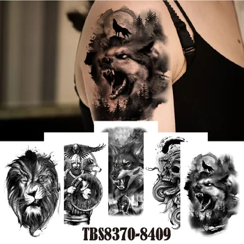 Best selling Animal tattoo sticker Wolf head lion skull temporary water transfer tattoo sticker factory direct sales