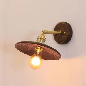 Nostalgic Walnut Wood Solid Wood LED Light Source Retro-style Wall Lamp with Bedside Switch for Bedroom Application