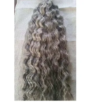 22" silver gray wavy human hair blended braiding bulk extensions 4oz bundles of hair