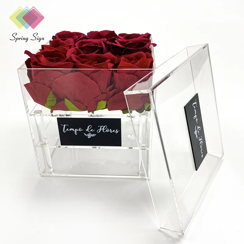 Wholesale 16 Roses Transparent Plexiglass Flower Box Custom clear ...