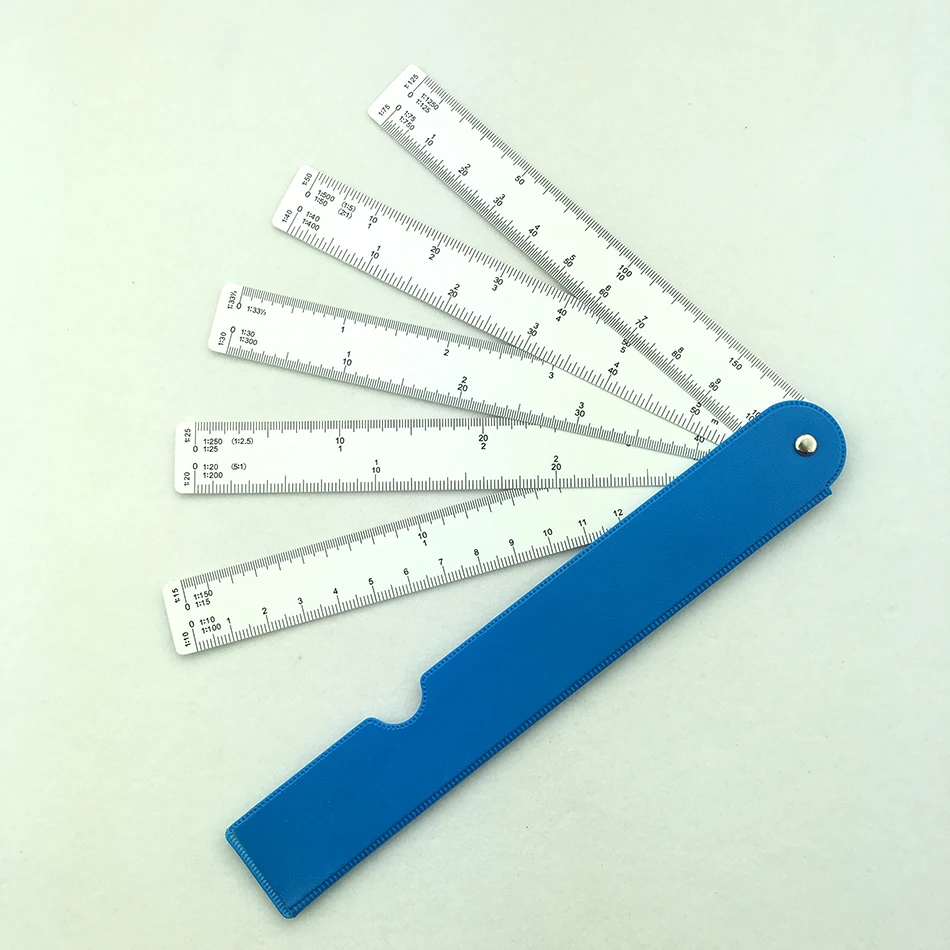 Foldable Fan Reduction Scale Ruler with 5 Blades for Engineering Architects