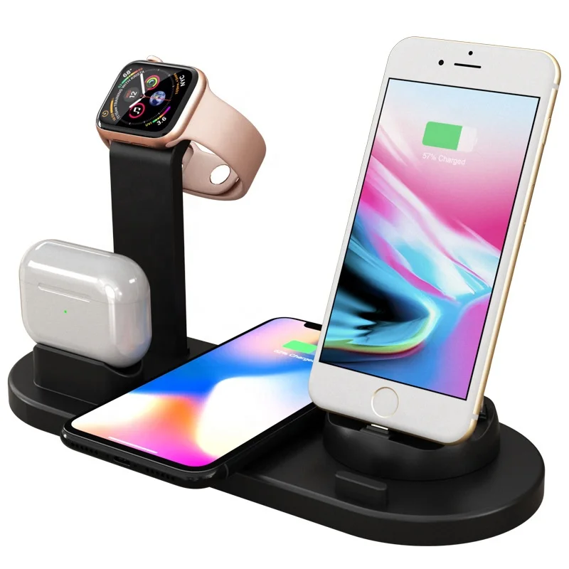 4 En 1 Carga Inalámbrica Soporte Para Apple Watch 6 5 4 3 2 Iphone 11 X Xs  X Xr 8 Los Airpods Pro 10w Qi Cargador Rápido Estación Dock - Buy