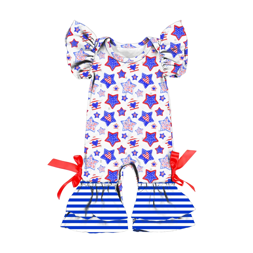 2LLY-188 newborn baby clothes 4th of july girls rompers with bow/ kids jumpsuit romper girl for Inde