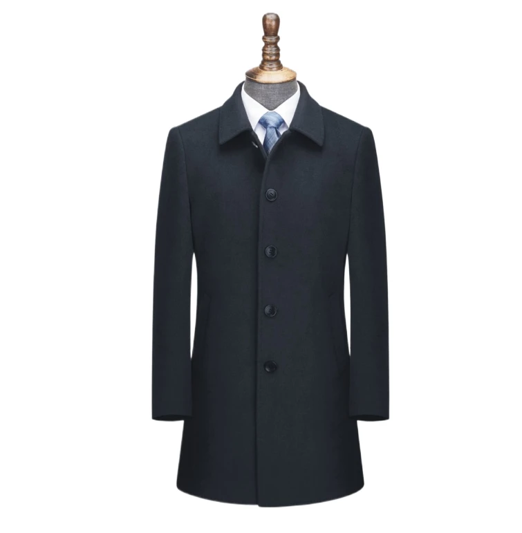 High-end Navy blue double-breasted double-sided warm coat for men