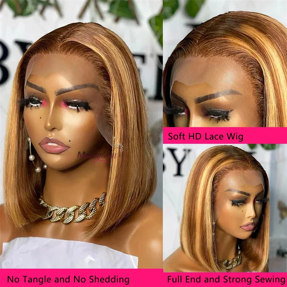 Perruque Bob en cheveux humains raides 13x4 avec dentelle frontale brésilienne courte ombrée_voghion.com