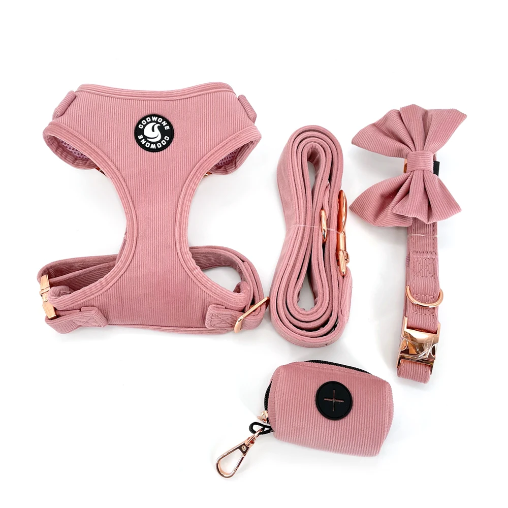 Custom Corduroy Dog Harness Set With Matching Collar Velvet Dog Harness Set Dog Training Collar