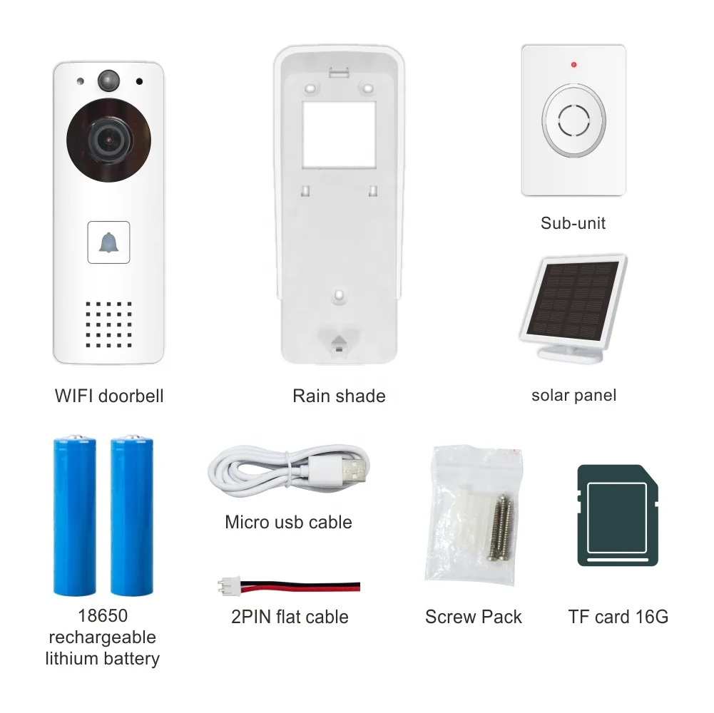 Горячая продажа tuya видео-телефон двери наружное кольцо дверной звонок беспроводной 1080p видео беспроводной дверной звонок камера с солнечной панелью