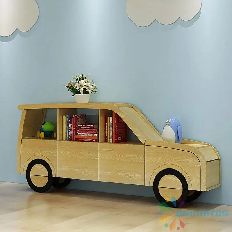Chiquitos Modern Wood Panel Storage Cabinet Kids Toy Car Theme Bookshelf Home Furniture
