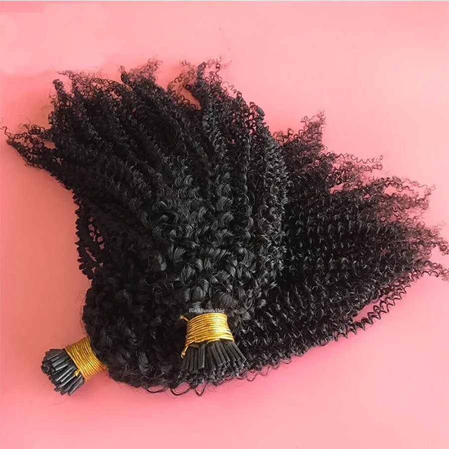 Extensii de păr uman creț, cu vârf I, tip I, cu fir pre-lipit Microlink Mongolian Remy Hair_voghion.com