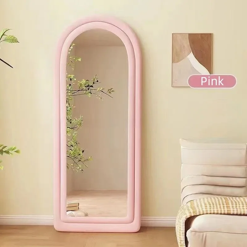 product luxury modern wavy flannel framed large full length standing floor dressing wall mirror-4