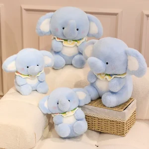 Happy Little Stuffed Blue Elephant Bib Cute PP Cotton Filling Plush Toy Decoration Companion Doll