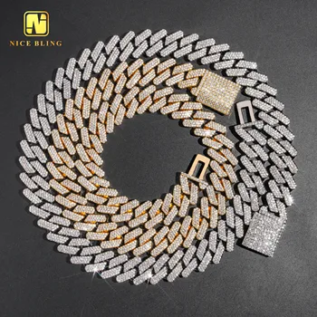 Full iced out 3rows miami cuban wholesale 19mm 18k gold plated cuban necklace men hip hop fashion 5a cz cuban