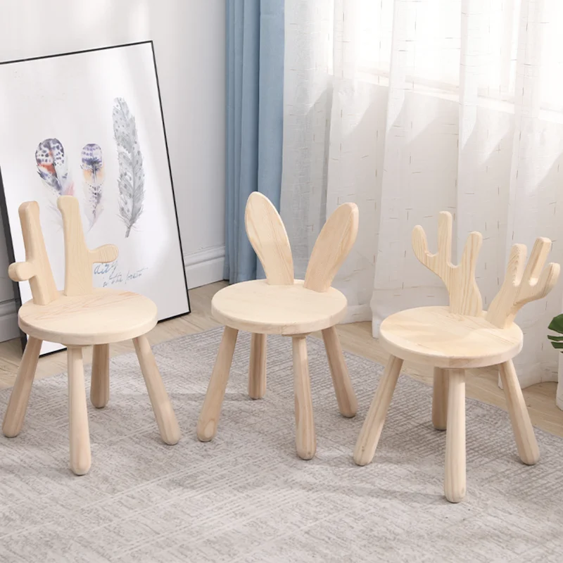 Factory directly children solid wood small cartoon rabbit animal coffee table stool chair 